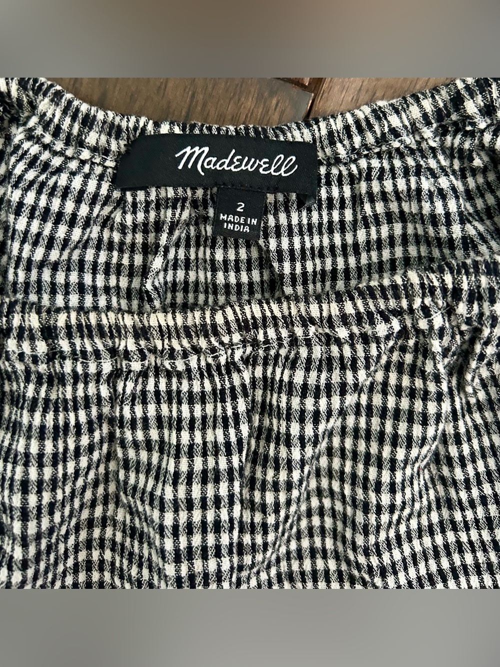 Madewell Black White Gingham Ruffle Strap Crop Tank Top Size 2 - Picture 3 of 4